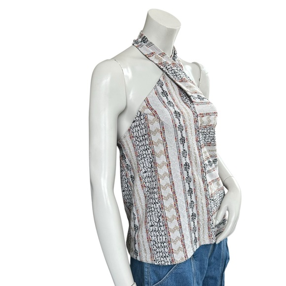 Anthropologie Leanne Jacquard Cream Multicolor Cross Front Halter Top Size XS - Picture 8 of 10